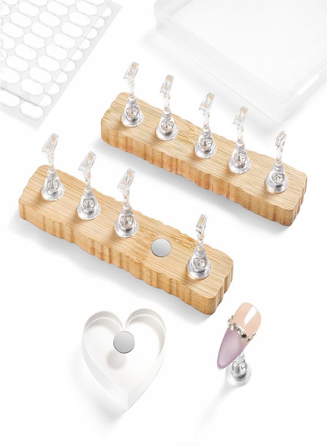 ESUOHYM Nail Stand for Press On Nails Art Display Practice 2 Sets, 1 Heart Shaped Acrylic Magnetic Nail Stands, Fake Nail Holder Tips With 200 PCS Double-Sided Tape, Nail Kit Home DIY Salon Supplies - Image 1